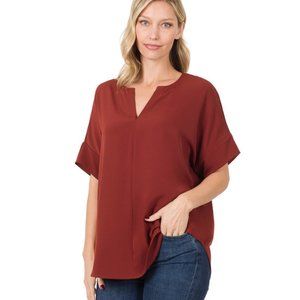 Split Neck Top in Fired Brick